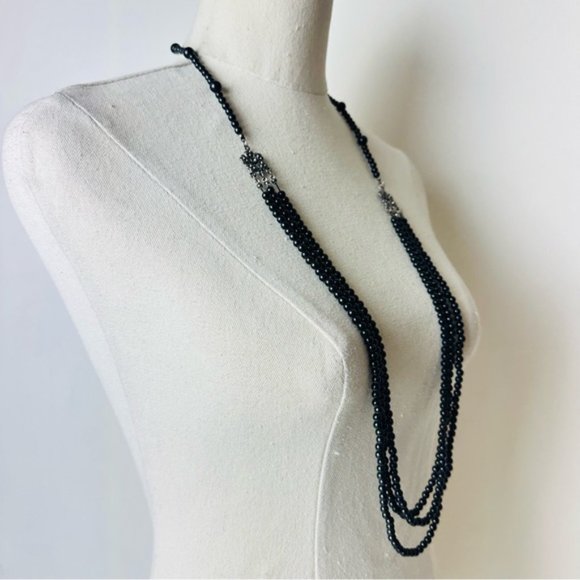 Vintage Lovely Multi Strands Black Long statement Necklace - Picture 9 of 9